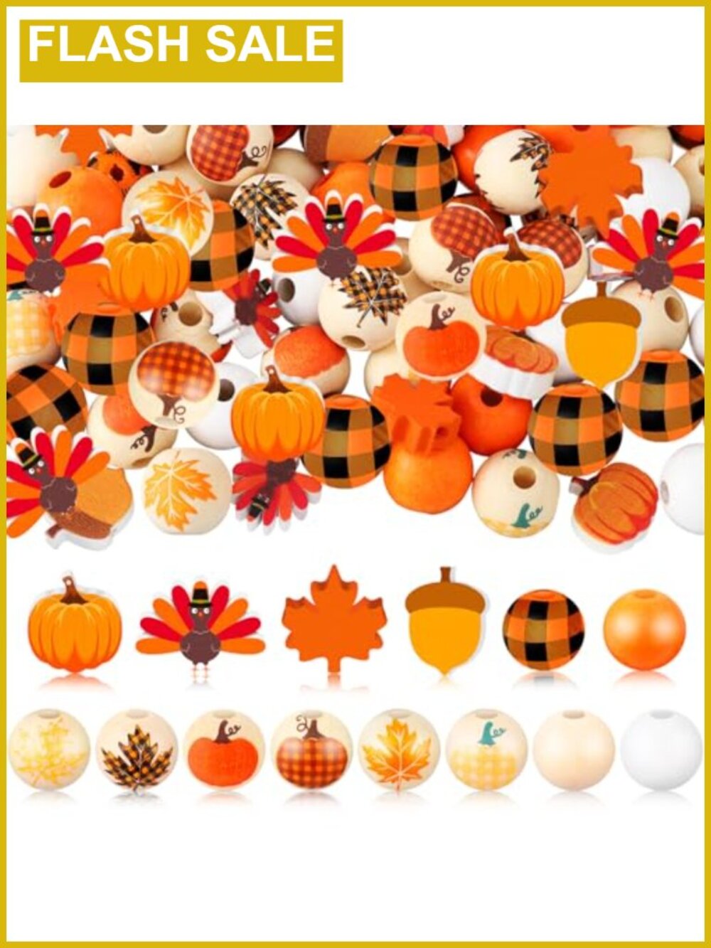 200 Pcs Wood Beads for Crafts Maple Leaf Cow Farm Themed DIY Jewelry Making
